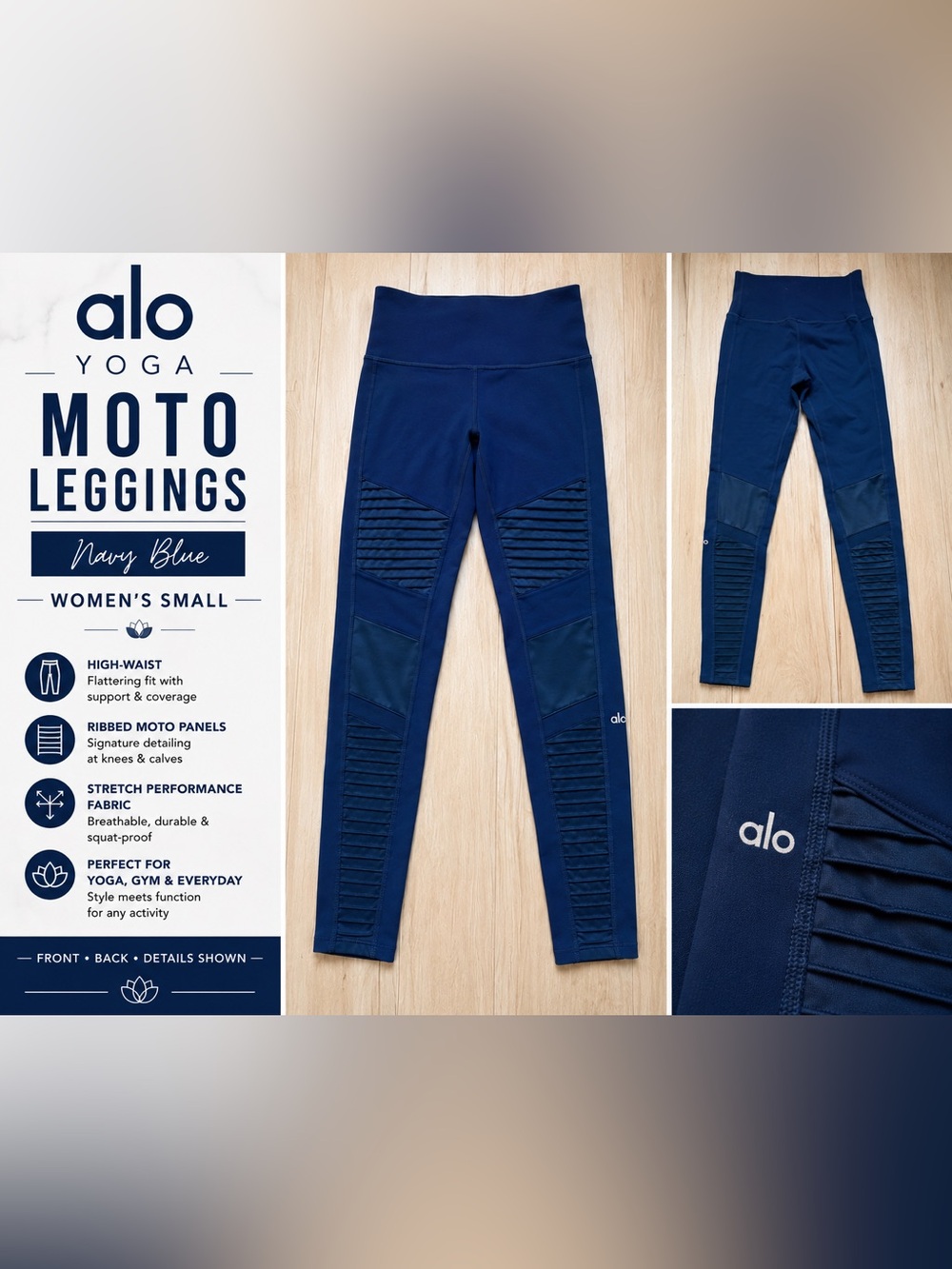 Alo Yoga Moto Leggings Navy Blue High Rise Athletic Yoga Pants Women’s Small